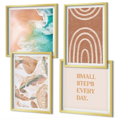 Set of 4 wall art pieces Delicate boho leaves lettering