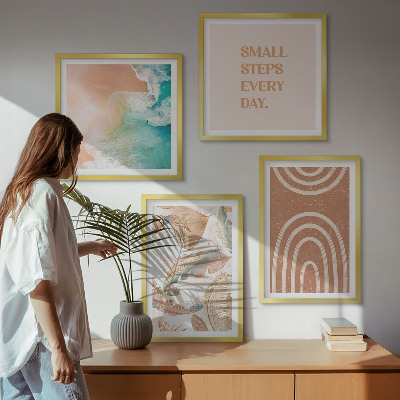 Set of 4 wall art pieces Delicate boho leaves lettering
