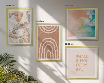 Set of 4 boho leaf wall art prints with delicate lettering