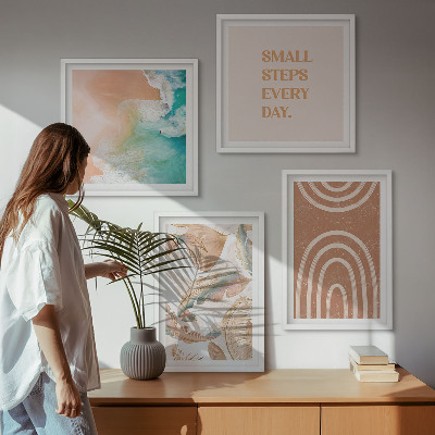 Set of 4 wall art pieces Delicate boho leaves lettering