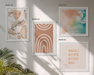 Set of 4 wall art pieces Delicate boho leaves lettering