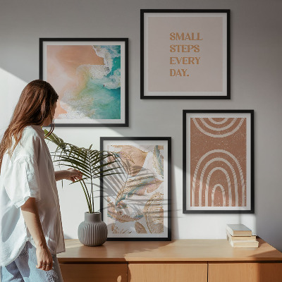 Set of 4 wall art pieces Delicate boho leaves lettering