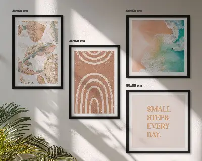Set of 4 boho leaf wall art prints with delicate lettering