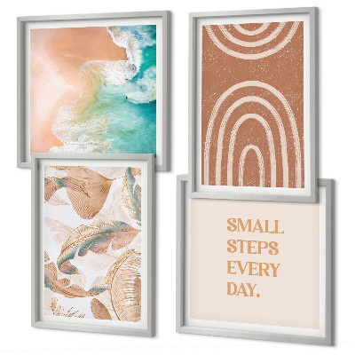 Set of 4 wall art pieces Delicate boho leaves lettering