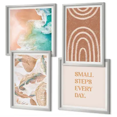 Set of 4 boho leaf wall art prints with delicate lettering