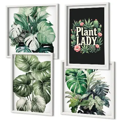 Tropical plants multi-piece wall decor set featuring a plant lady motif