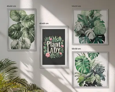 Tropical plants multi-piece wall decor set featuring a plant lady motif