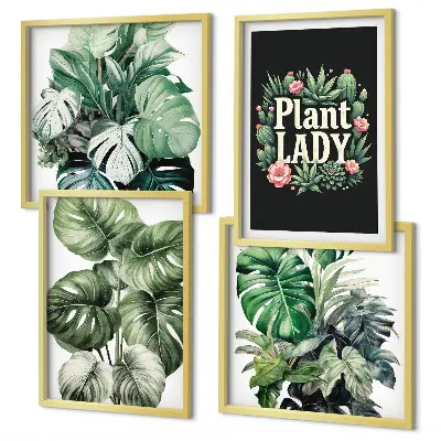 Tropical plants multi-piece wall decor set featuring a plant lady motif