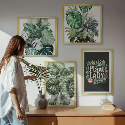 Tropical plants multi-piece wall decor set featuring a plant lady motif