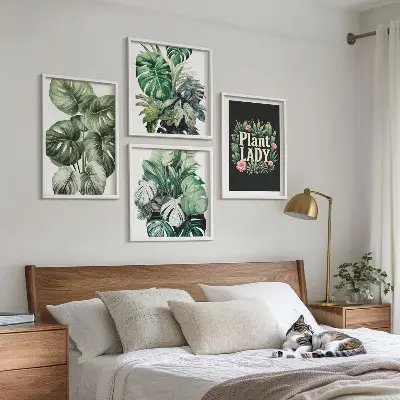 Tropical plants multi-piece wall decor set featuring a plant lady motif