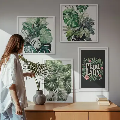 Tropical plants multi-piece wall decor set featuring a plant lady motif