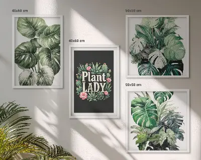 Tropical plants multi-piece wall decor set featuring a plant lady motif
