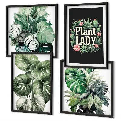 Tropical plants multi-piece wall decor set featuring a plant lady motif