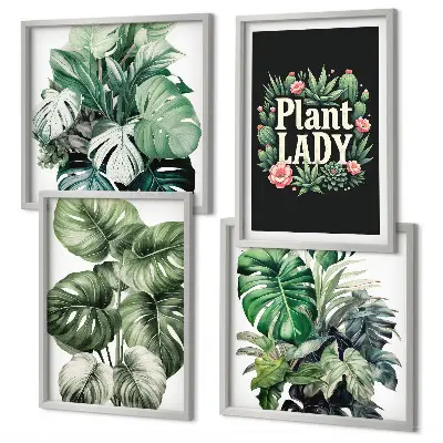 Tropical plants multi-piece wall decor set featuring a plant lady motif
