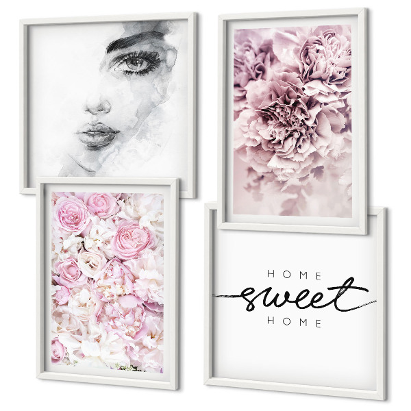 Wall art set Peonies portrait of a woman for the home