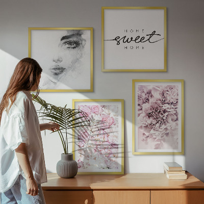 Wall art set Peonies portrait of a woman for the home