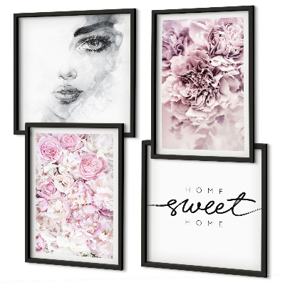 Wall art set Peonies portrait of a woman for the home