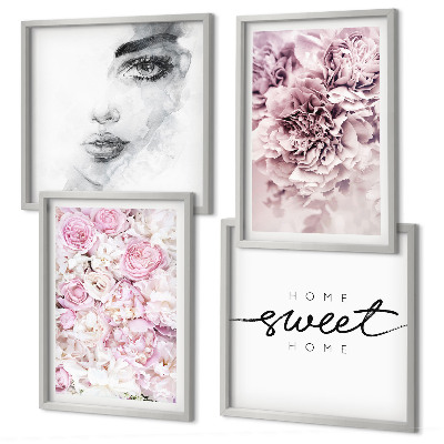 Wall art set Peonies portrait of a woman for the home