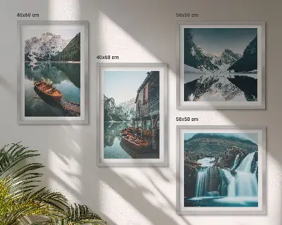 Mountain lakes boats reflection wall art set of 4 pieces