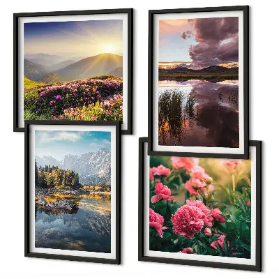 Multi-piece wall art set featuring a floral garden mountain meadow and water landscape