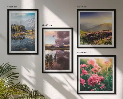 Multi-piece wall art set featuring a floral garden mountain meadow and water landscape