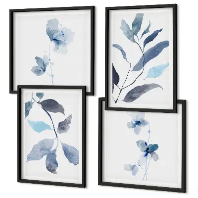 Blue watercolor leaves wall art set of 4 pieces