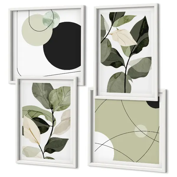 Painted leaves abstract wall art set of 4 pieces