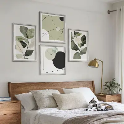Painted leaves abstract wall art set of 4 pieces