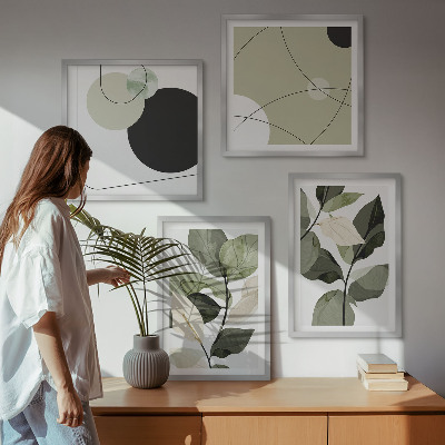 Set of 4 wall art pieces Painted leaves abstract
