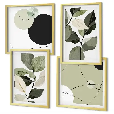 Painted leaves abstract wall art set of 4 pieces