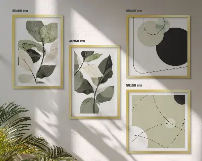 Painted leaves abstract wall art set of 4 pieces