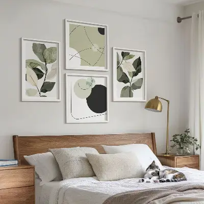 Painted leaves abstract wall art set of 4 pieces