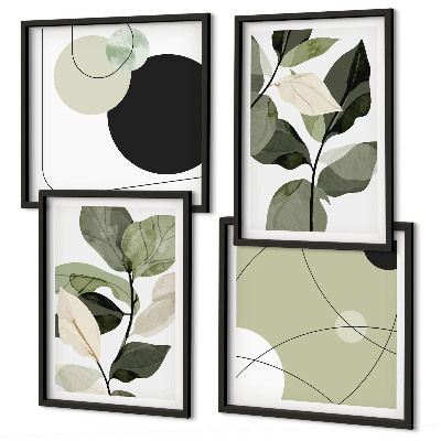 Set of 4 wall art pieces Painted leaves abstract