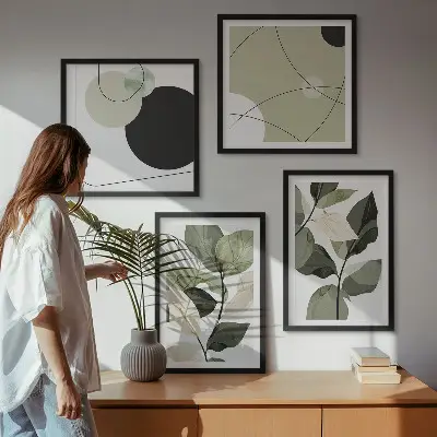 Painted leaves abstract wall art set of 4 pieces