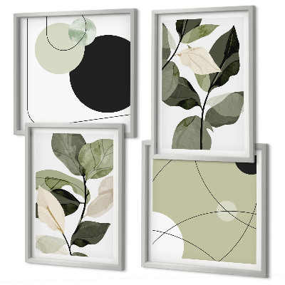 Set of 4 wall art pieces Painted leaves abstract