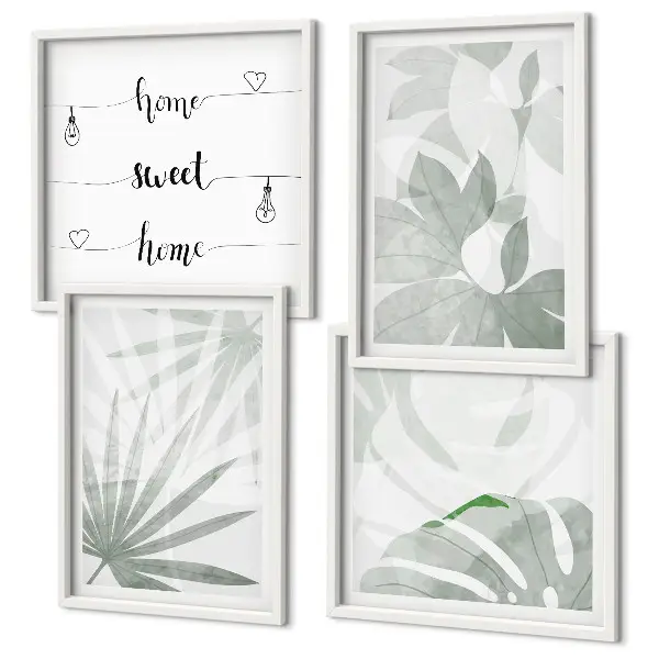 Wall art set with greenish-gray plant leaves