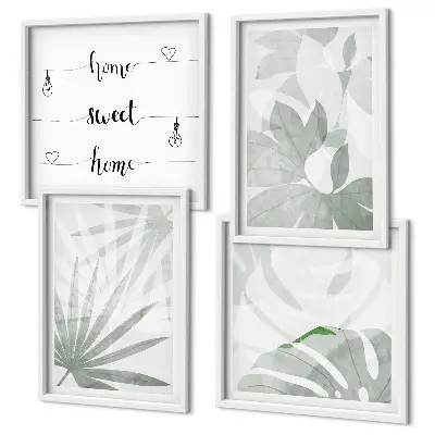 Wall art set with greenish-gray plant leaves