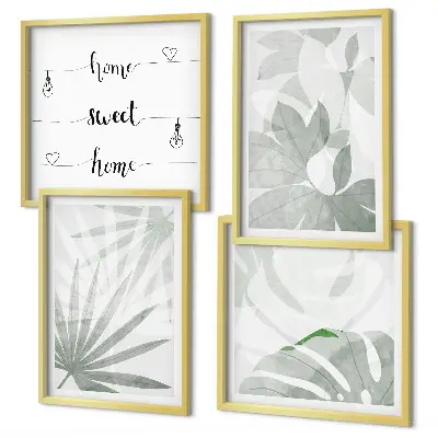 Wall art set with greenish-gray plant leaves
