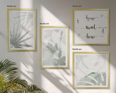 Wall art set with greenish-gray plant leaves