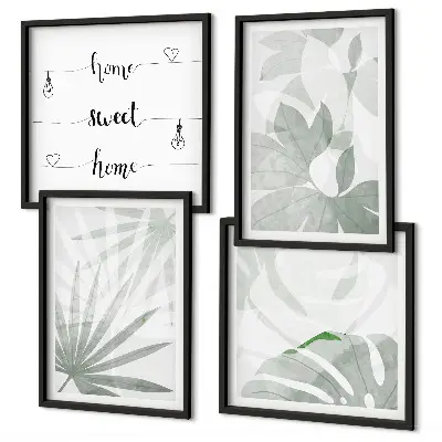 Wall art set with greenish-gray plant leaves