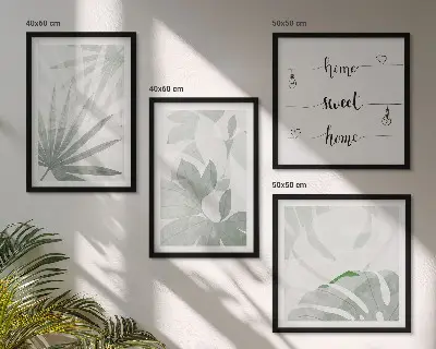 Wall art set with greenish-gray plant leaves