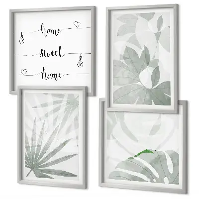 Wall art set with greenish-gray plant leaves