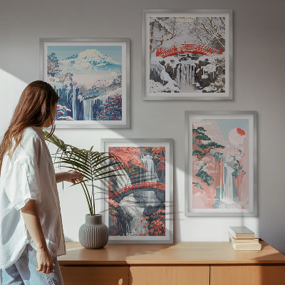 Set of 4 wall art pieces Waterfalls, bridges, trees, seasons