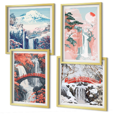 Set of 4 wall art pieces Waterfalls, bridges, trees, seasons