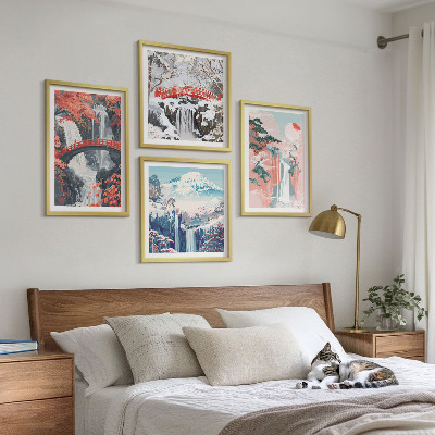 Set of 4 wall art pieces Waterfalls, bridges, trees, seasons