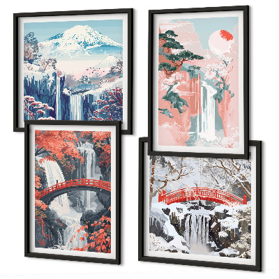 Set of 4 wall art pieces Waterfalls, bridges, trees, seasons