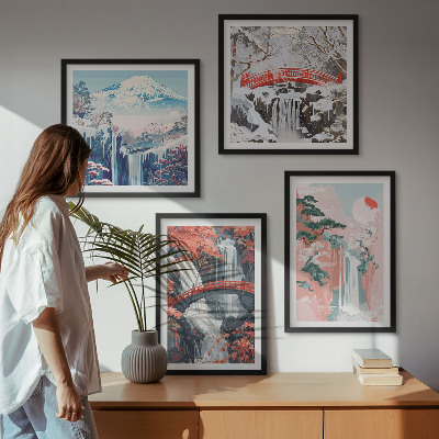 Set of 4 wall art pieces Waterfalls, bridges, trees, seasons