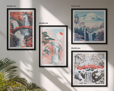 Set of 4 wall art pieces Waterfalls, bridges, trees, seasons