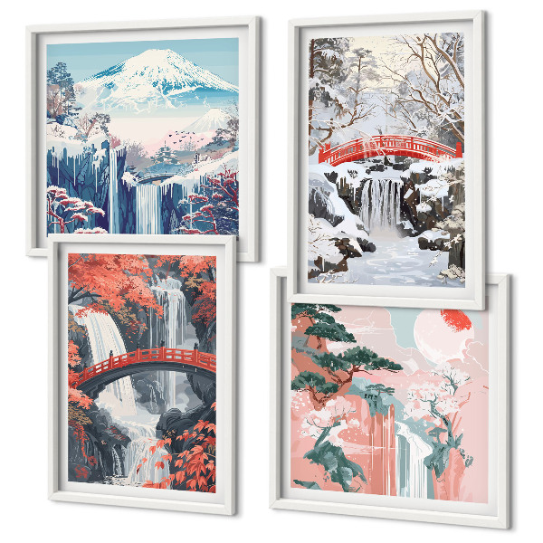 Multi-piece wall decor set Mountain landscapes and waterfalls