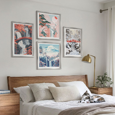 Multi-piece wall decor set Mountain landscapes and waterfalls